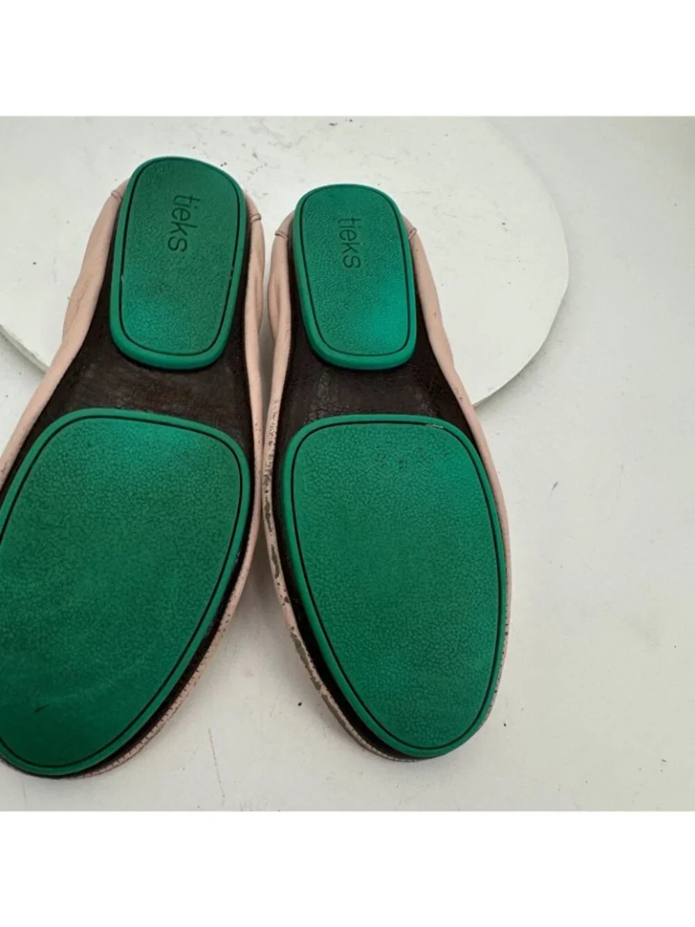 Tieks By Gavrieli Women Size 7 Baby Pink Leather Teal Accents Ballet Flat Shoes
